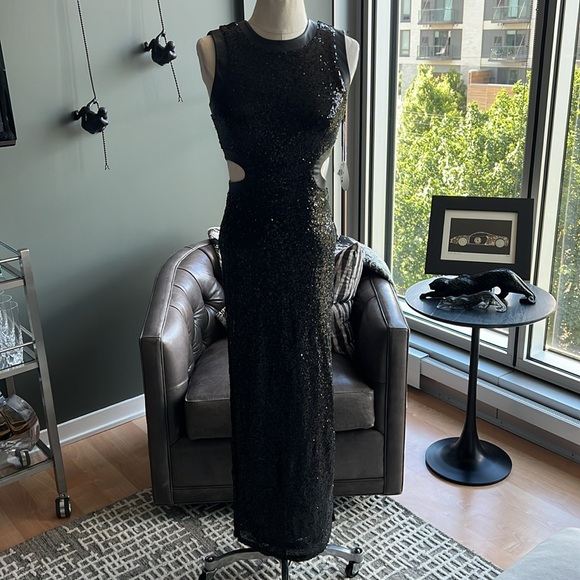 New STAUD Dolce Sequined Cutout Dress in Black Size XS - Picture 2 of 8